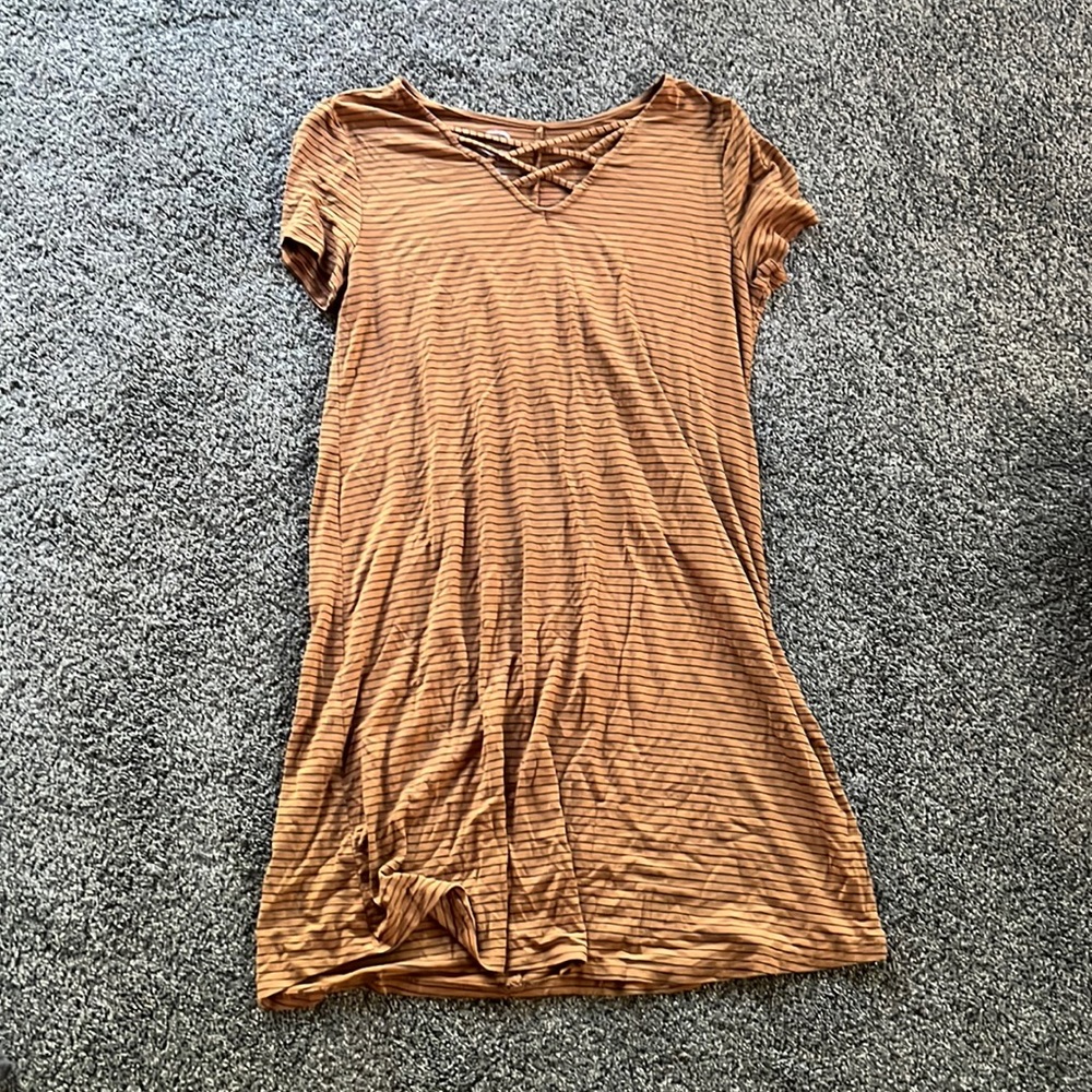 Brown and blue striped dress, size M. Very soft